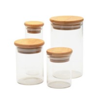 Heat resistant 2 4 6 8 oz candy foods rubber sealed wooden lid air tight storage containers glass jar with bamboo lid