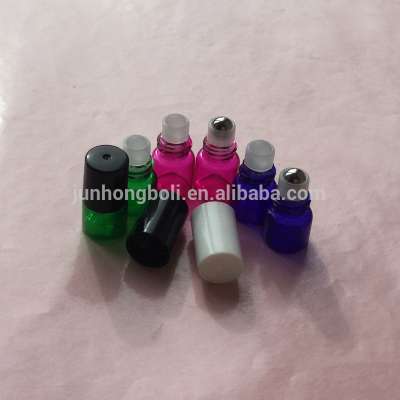 pink/ purple/ green mini colorful glass roll on bottle for cosmetic,1mlL2ml perfume bottle with roller ball and caps